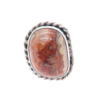 Old Pawn Sterling Silver OLG Artisan Agate Southwestern Tribal Ring Size 5.25