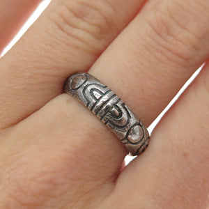 925 Sterling Silver Vintage Runic Symbol Oxidized Band Ring Size 6