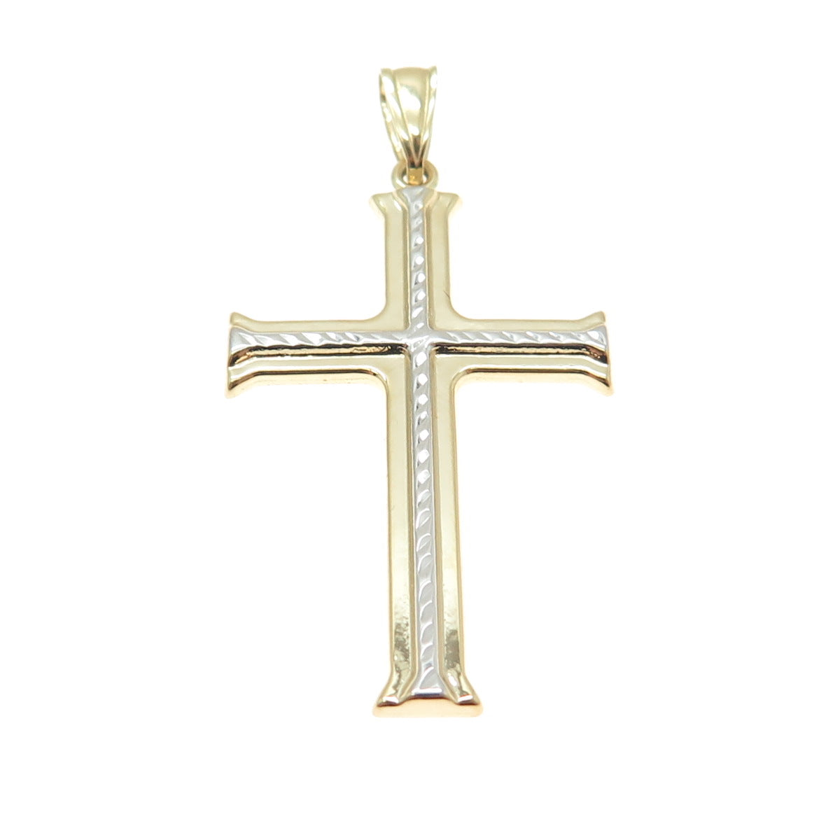 14K Yellow & White Gold Diamond-Cut Cross Religious Charm Pendant