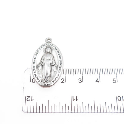 925 Sterling Silver Vintage St. Mary Miraculous Medal Charm Pendant