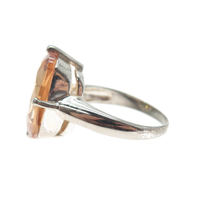 925 Sterling Silver Vintage Cushion Oval-Cut Cognac C Z Ring Size 9.25