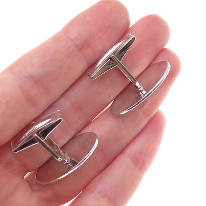 925 Sterling Silver Vintage Diamond-Shape Oval Cufflinks