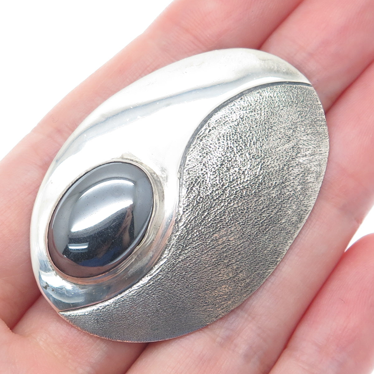 LINCOLN ROBERT NAVAJO Old Pawn 925 Sterling Silver Vintage Real Hematite Brooch