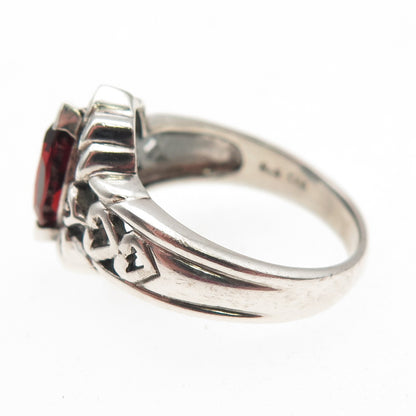 CNA Pranda 925 Sterling Silver Vintage Real Red Garnet Heart Ring Size 7.75