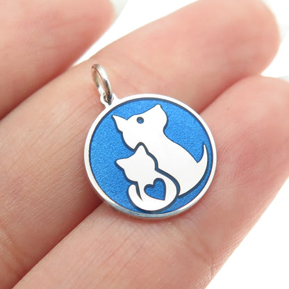 925 Sterling Silver Blue Enamel Dog & Cat Friendship Minimalist Charm Pendant