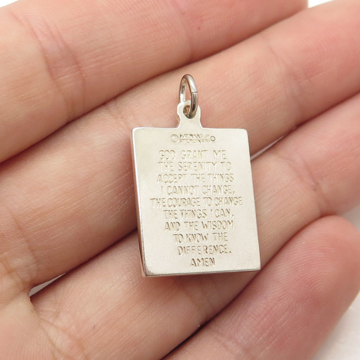 HAYWARD 925 Sterling Silver Antique Art Deco Serenity Prayer Religious Pendant