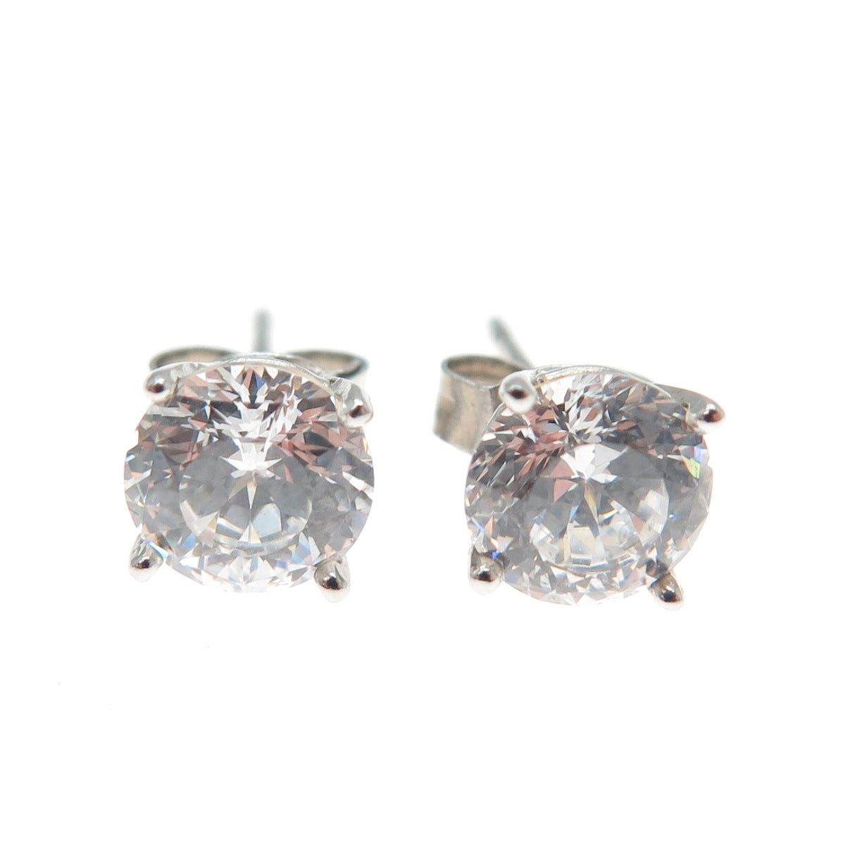 925 Sterling Silver Round-Cut C Z Stud Earrings