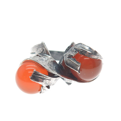 925 Sterling Silver Vintage Israel Real Agate Modernist Oxidized Ring Size 7