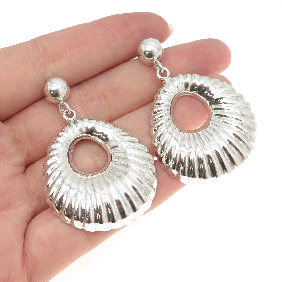 925 Sterling Silver Vintage Mexico Taxco Ribbed Door Knocker Earrings