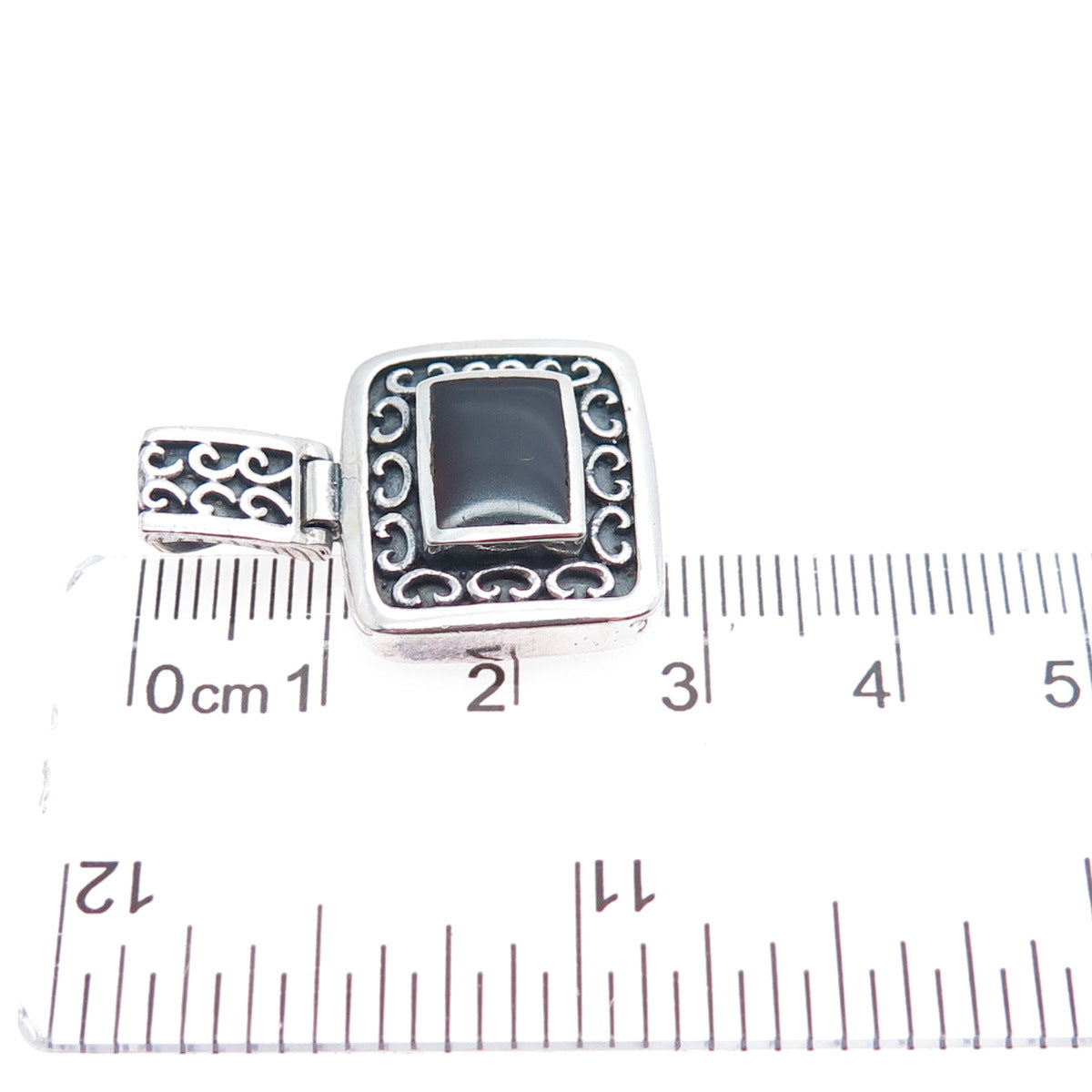 ATI ANNIKA WITT 925 Sterling Silver Vintage Real Black Onyx Oxidized Pendant