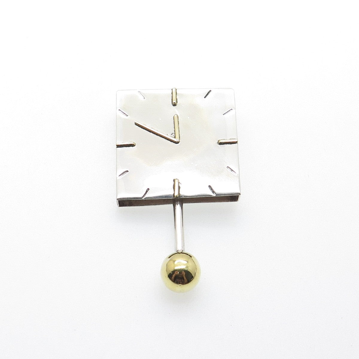 LATON 925 Sterling Silver 2-Tone Vintage Mexico Clock Pin Brooch