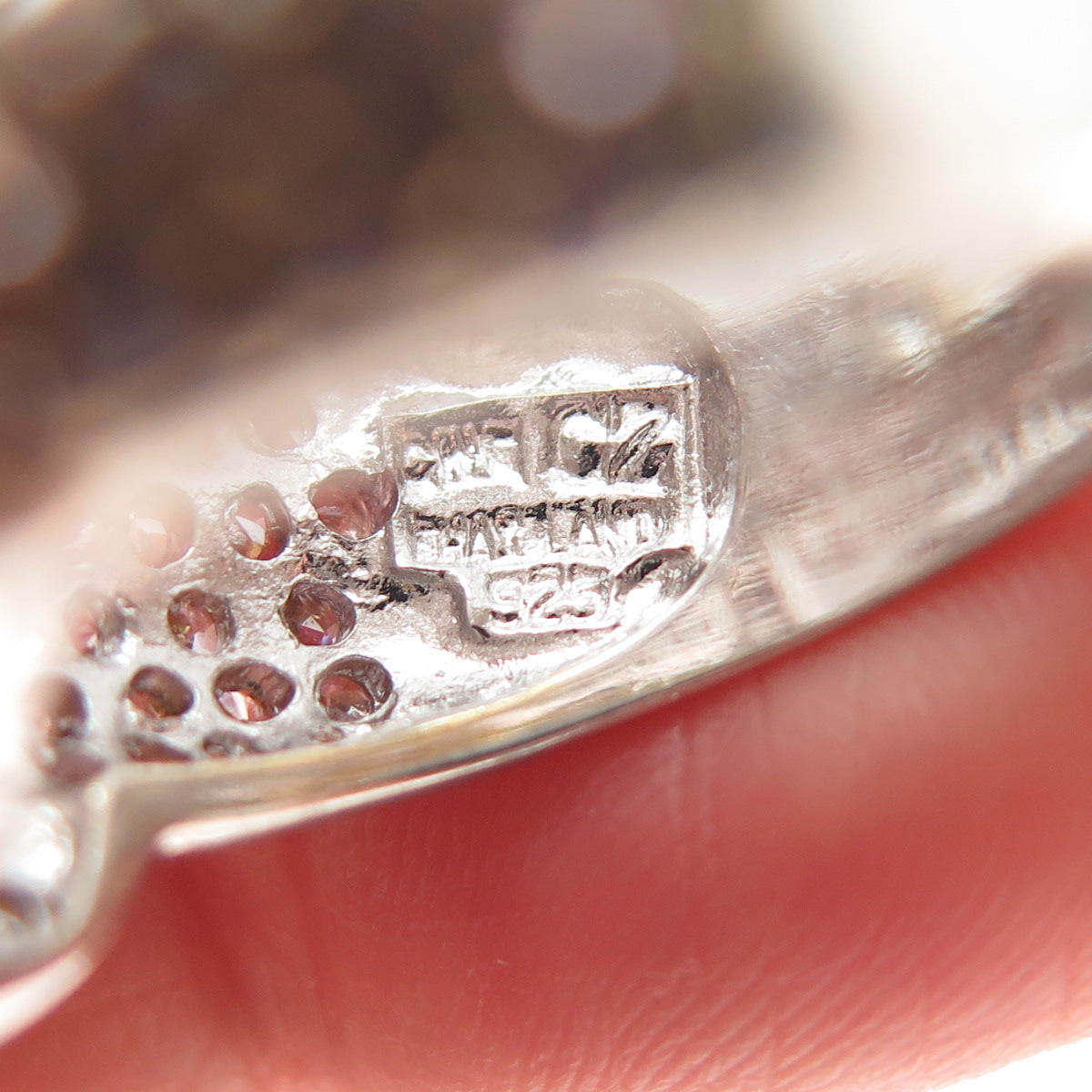 925 Sterling Silver 2-Tone Round-Cut Pink & White C Z Belt Buckle Ring Size 7