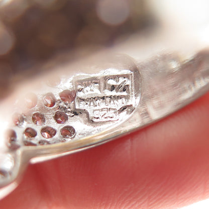 925 Sterling Silver 2-Tone Round-Cut Pink & White C Z Belt Buckle Ring Size 7