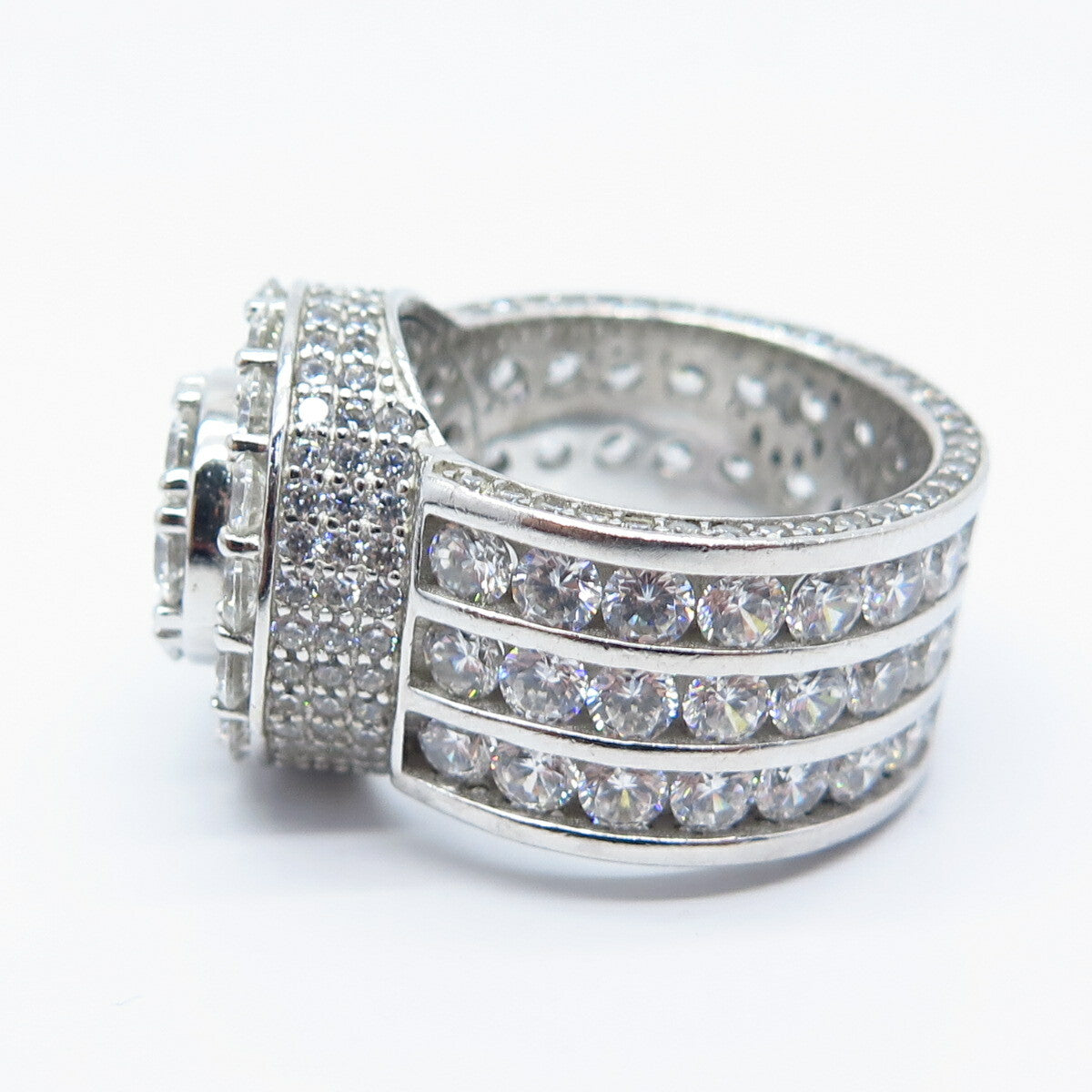 925 Sterling Silver Pave C Z Wide Ring Size 8.5