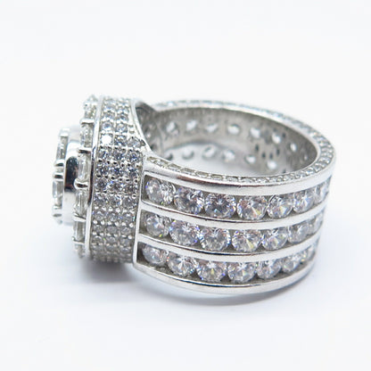 925 Sterling Silver Pave C Z Wide Ring Size 8.5