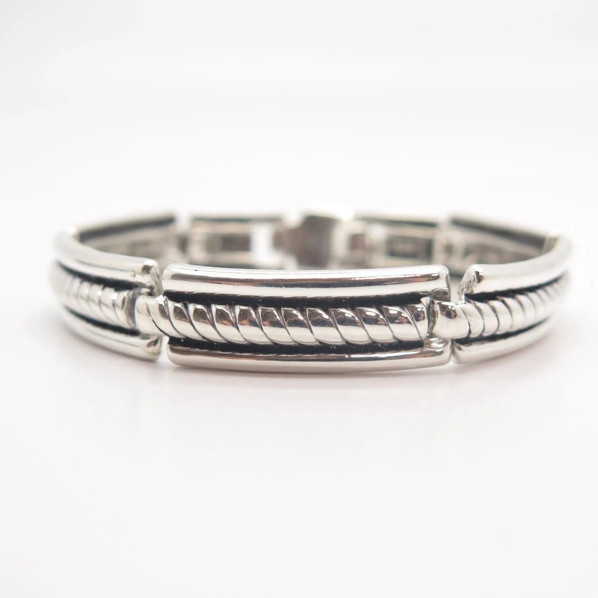 925 Sterling Silver Vintage Twisted Panel Link Bracelet 7 1/4"