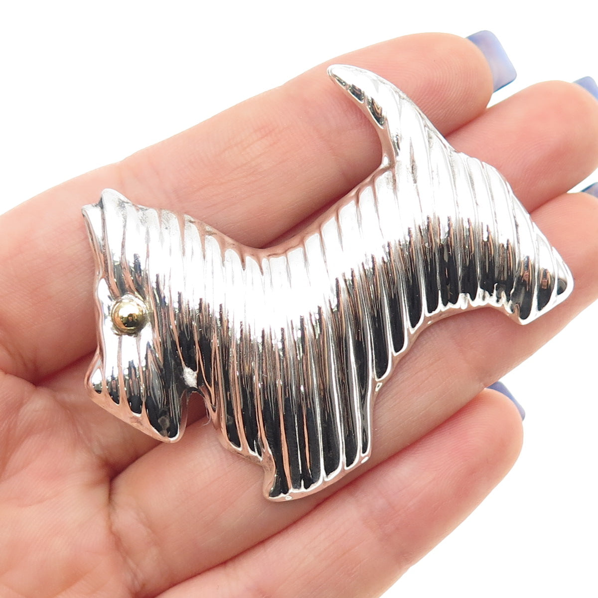 925 Sterling 2-Tone Vintage Mexico Yorkshire Terrier Dog Pin Brooch / Pendant