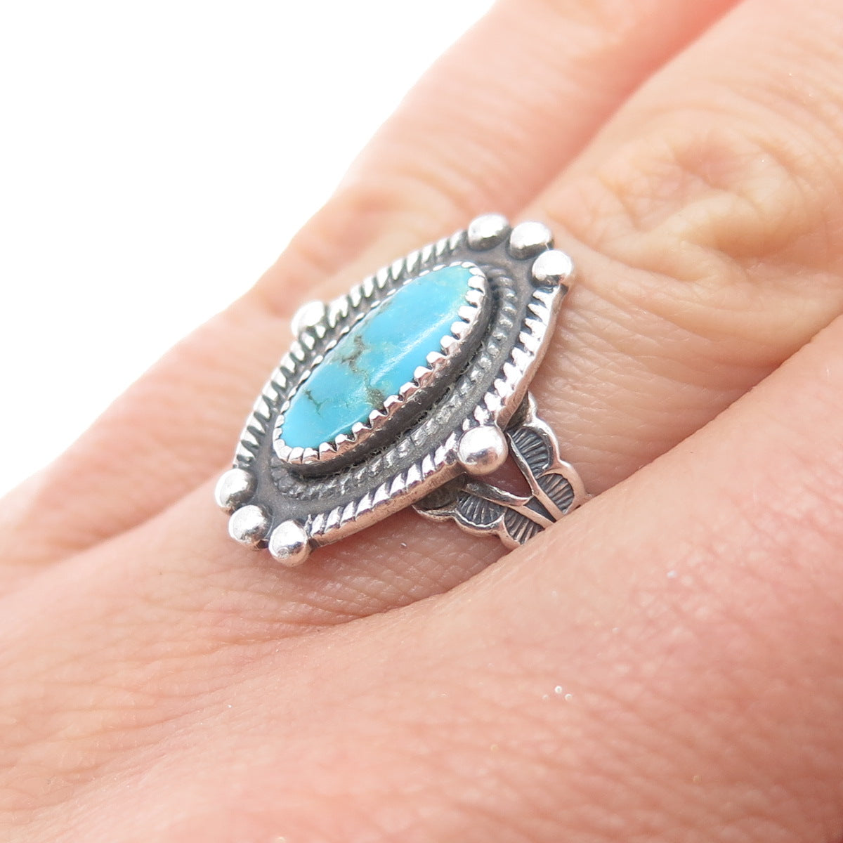 Old Pawn 925 Sterling Silver Vintage Southwestern Turquoise Tribal Ring Size 6