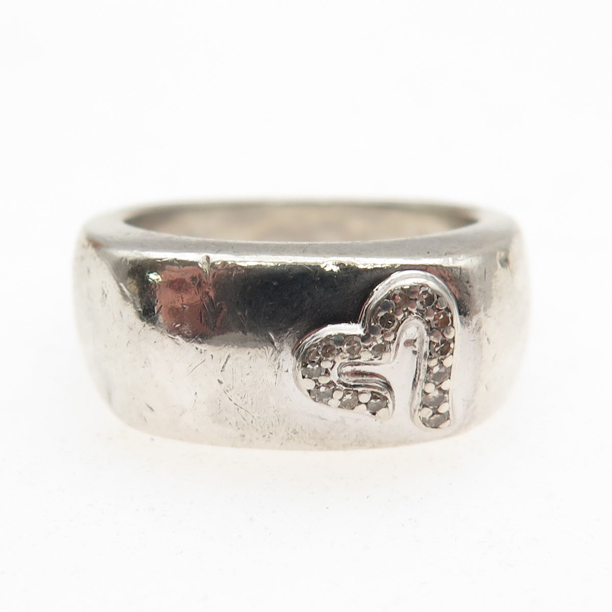 Masterpiece Diamonds 925 Sterling Silver Real Diamond Heart Ring Size 7.25