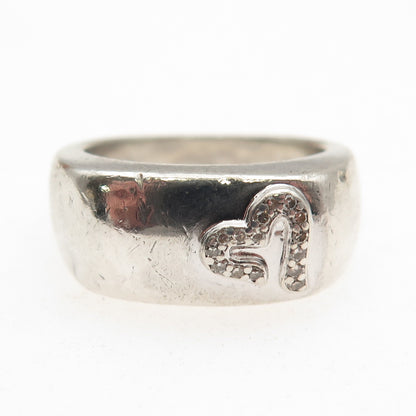 Masterpiece Diamonds 925 Sterling Silver Real Diamond Heart Ring Size 7.25