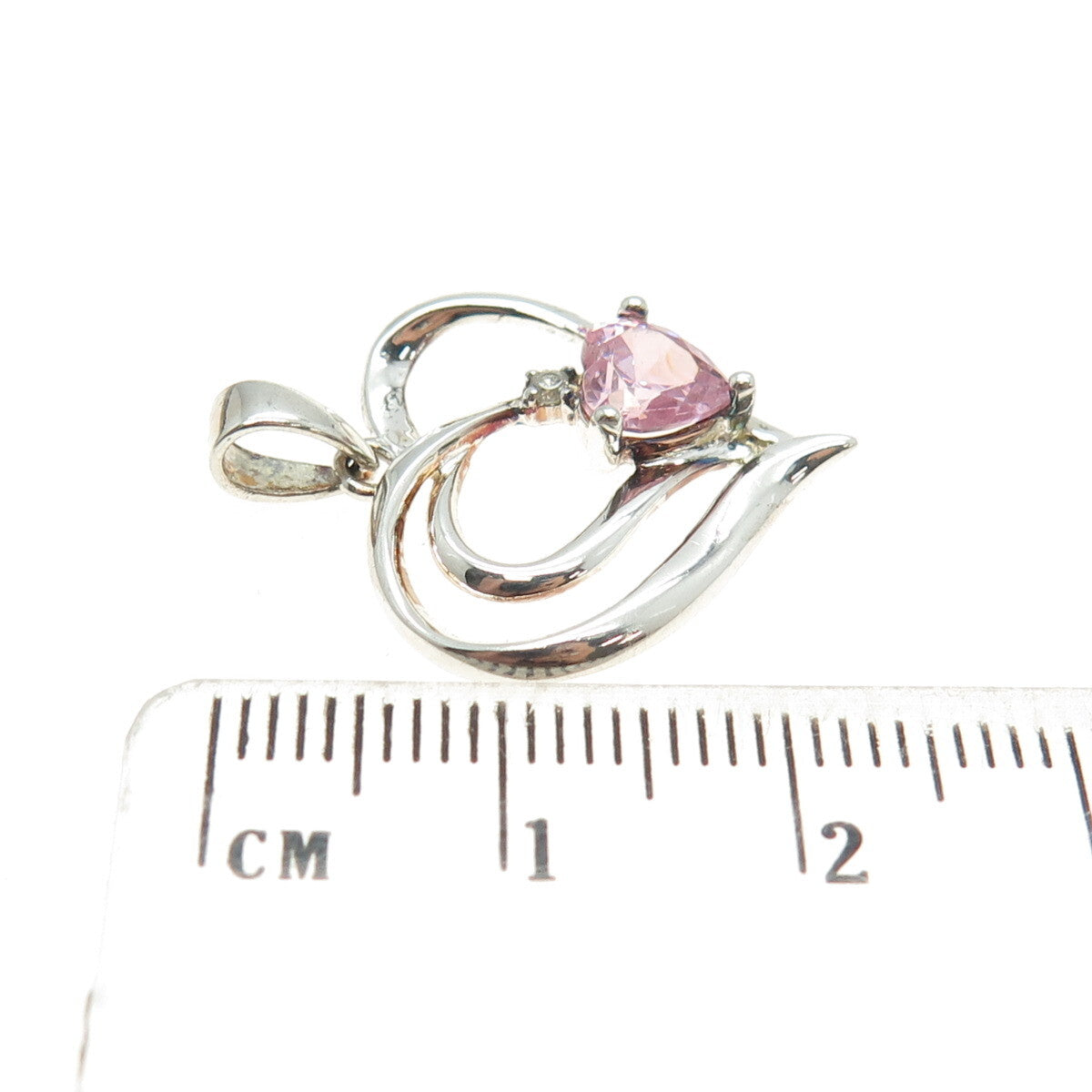 HAN 925 Sterling Silver White & Pink C Z Open Heart Pendant