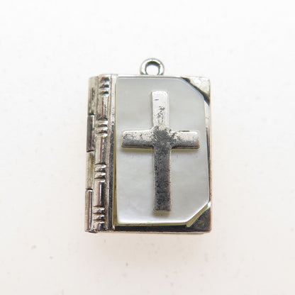 J.M. FISHER 925 Sterling Silver Antique Art Deco MOP Holy Bible Prayer Pendant