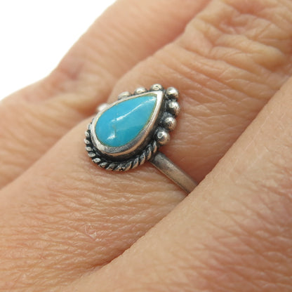 925 Sterling Silver Vintage Real Turquoise Teardrop Ring Size 6