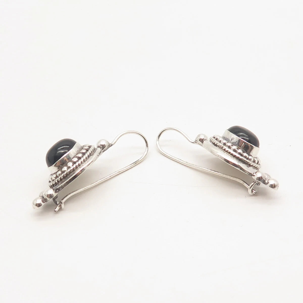 925 Sterling Silver Vintage Sunstone Imports Black Onyx Gem Beaded Earrings