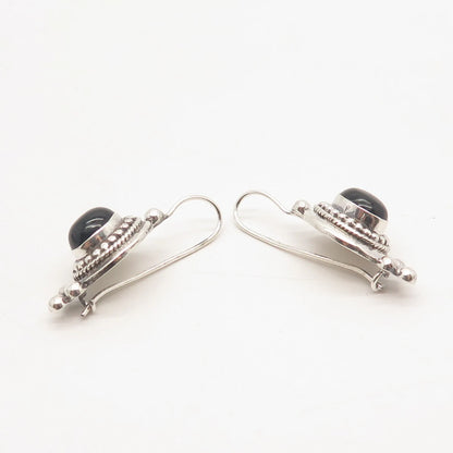 925 Sterling Silver Vintage Sunstone Imports Black Onyx Gem Beaded Earrings