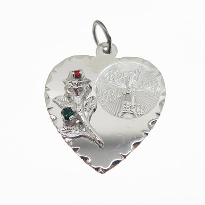 TOWN & COUNTRY Sterling Silver Vintage Rhinestone Happy Birthday Heart Pendant