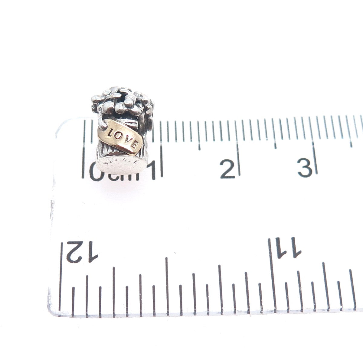 PANDORA 925 Sterling Silver & Gold Love Flower Bouquet Slide Bead Charm