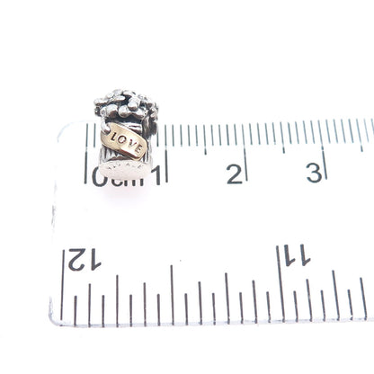 PANDORA 925 Sterling Silver & Gold Love Flower Bouquet Slide Bead Charm