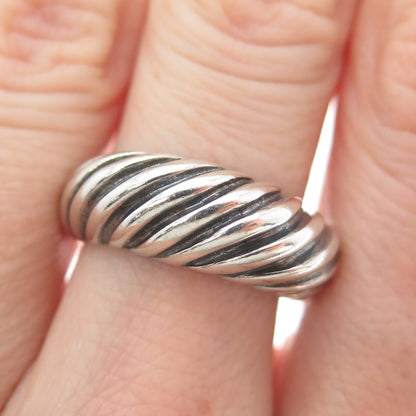 925 Sterling Silver Vintage Ribbed Dome Oxidized Ring Size 6.75