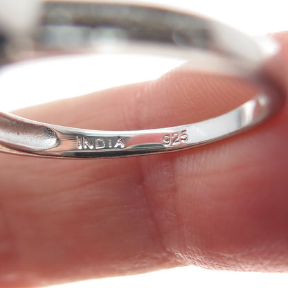 925 Sterling Silver Real Round-Cut Diamond & Oval-Cut Emerald Ring Size 7.75