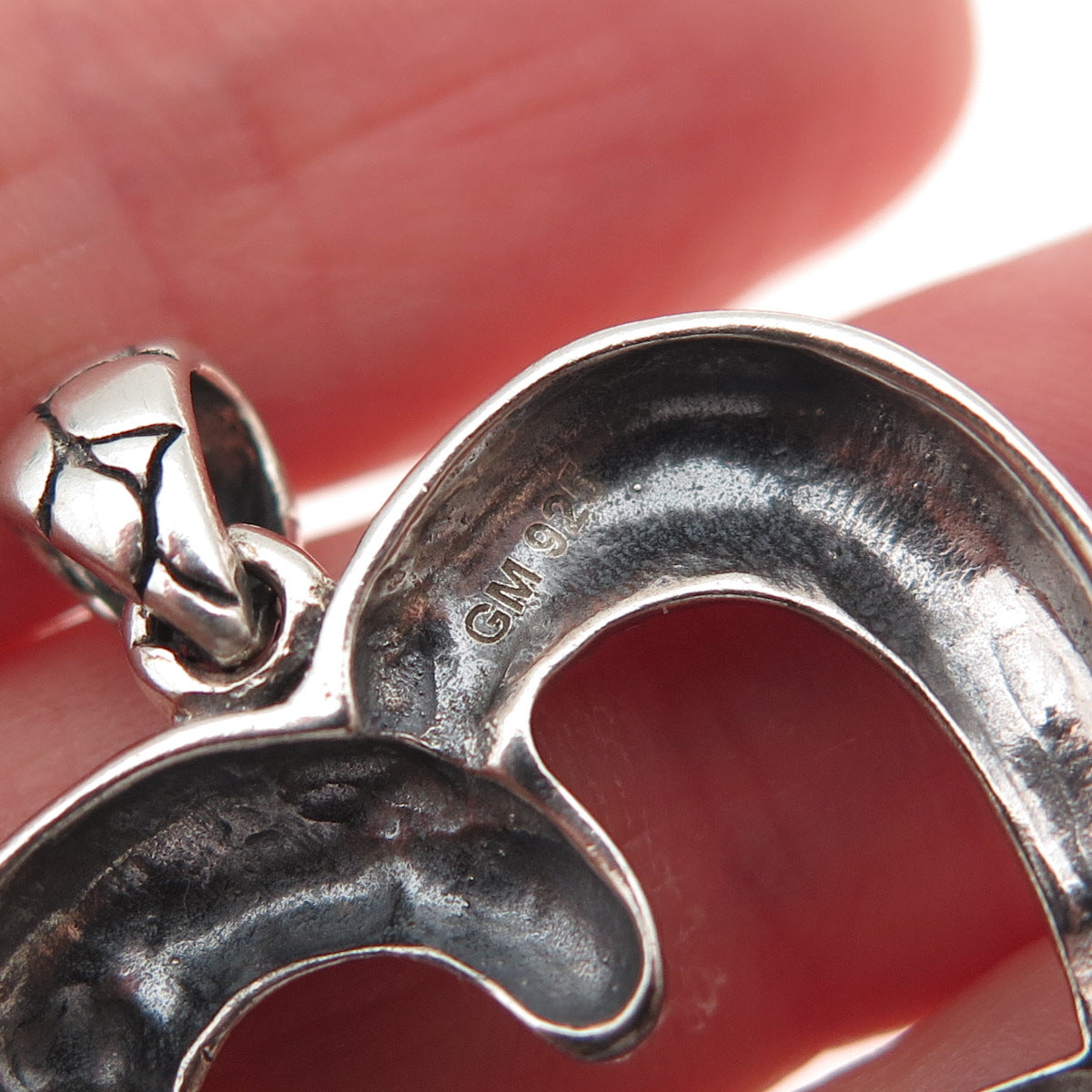 925 Sterling Silver Vintage Granulated Kali Heart Oxidized Charm Pendant