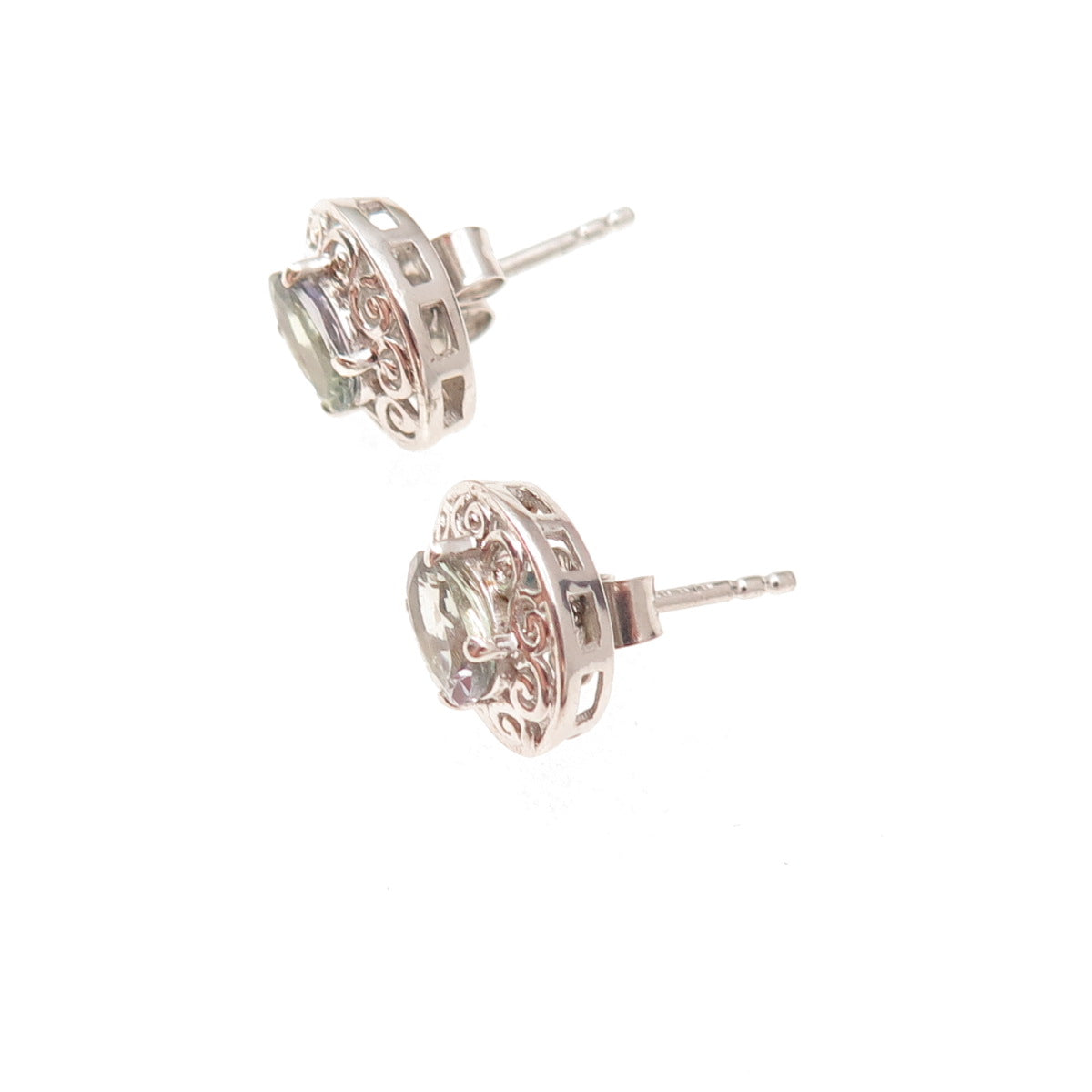 Chuck Clemency 925 Sterling Silver Real Oval-Cut Iolite Floral Stud Earrings