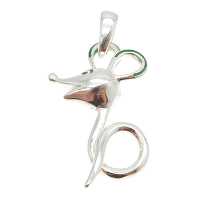 925 Sterling Silver Vintage Italy Enamel Mouse Modernist Pendant