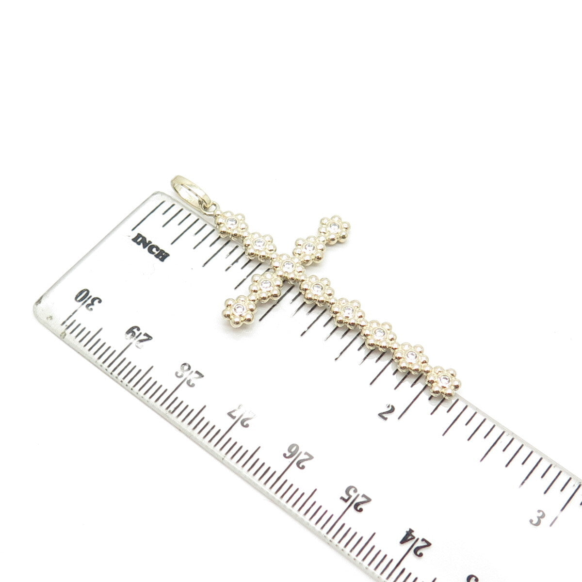 925 Sterling Silver Gold Plated C Z Floral Blossom Cross Pendant