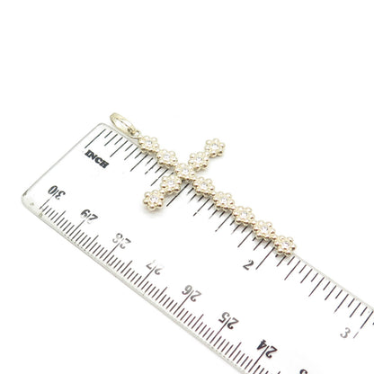 925 Sterling Silver Gold Plated C Z Floral Blossom Cross Pendant