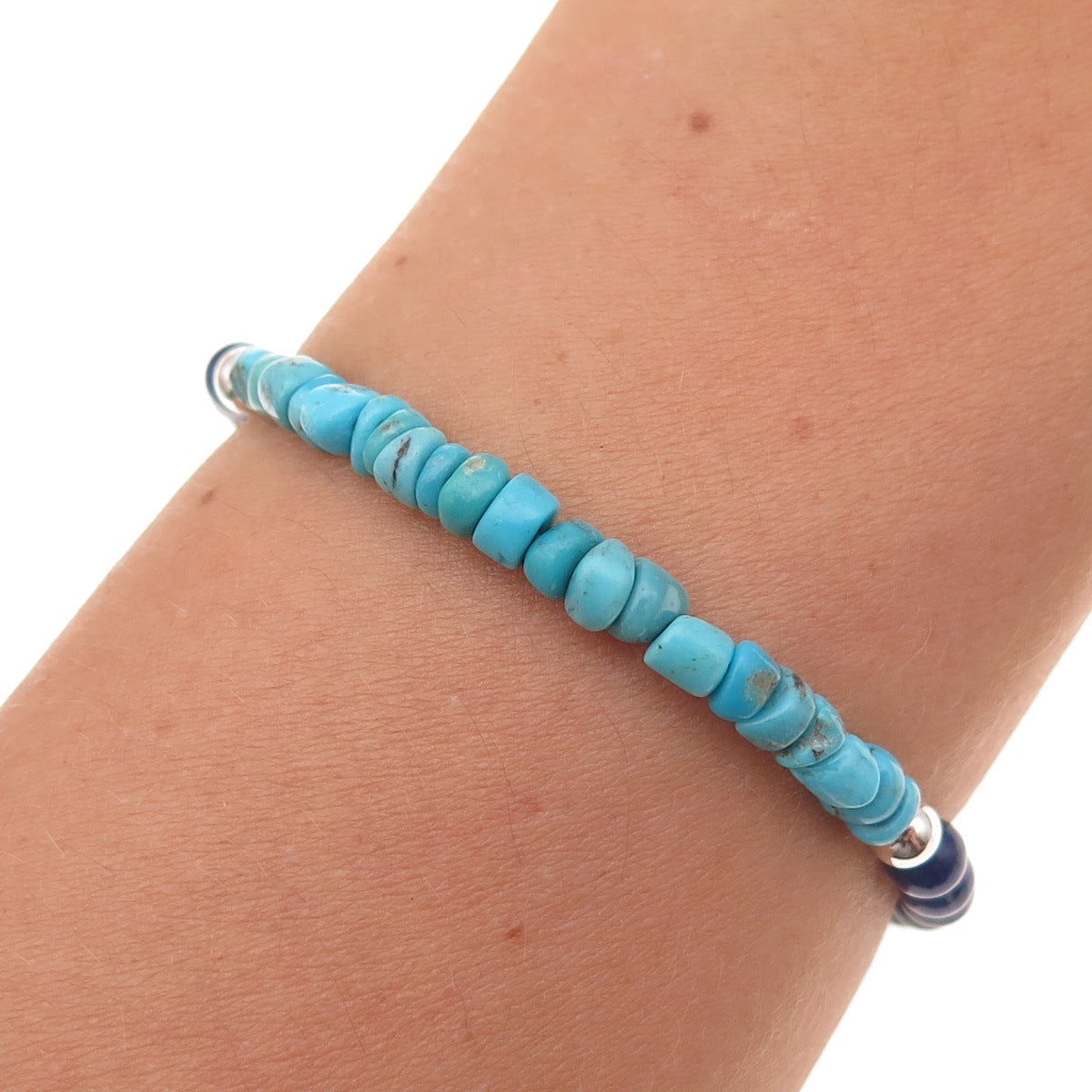 Carolyn Pollack AW Old Pawn Sterling Turquoise & Lapis Adjustable Bracelet 6.75"