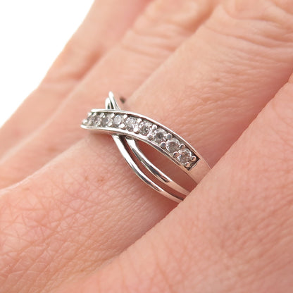 925 Sterling Silver Round-Cut C Z Crisscross Ring Size 8.5