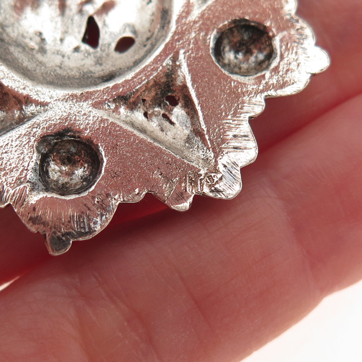 800 Silver Antique Art Deco Arabic Script Filigree Star Oxidized Pin Brooch
