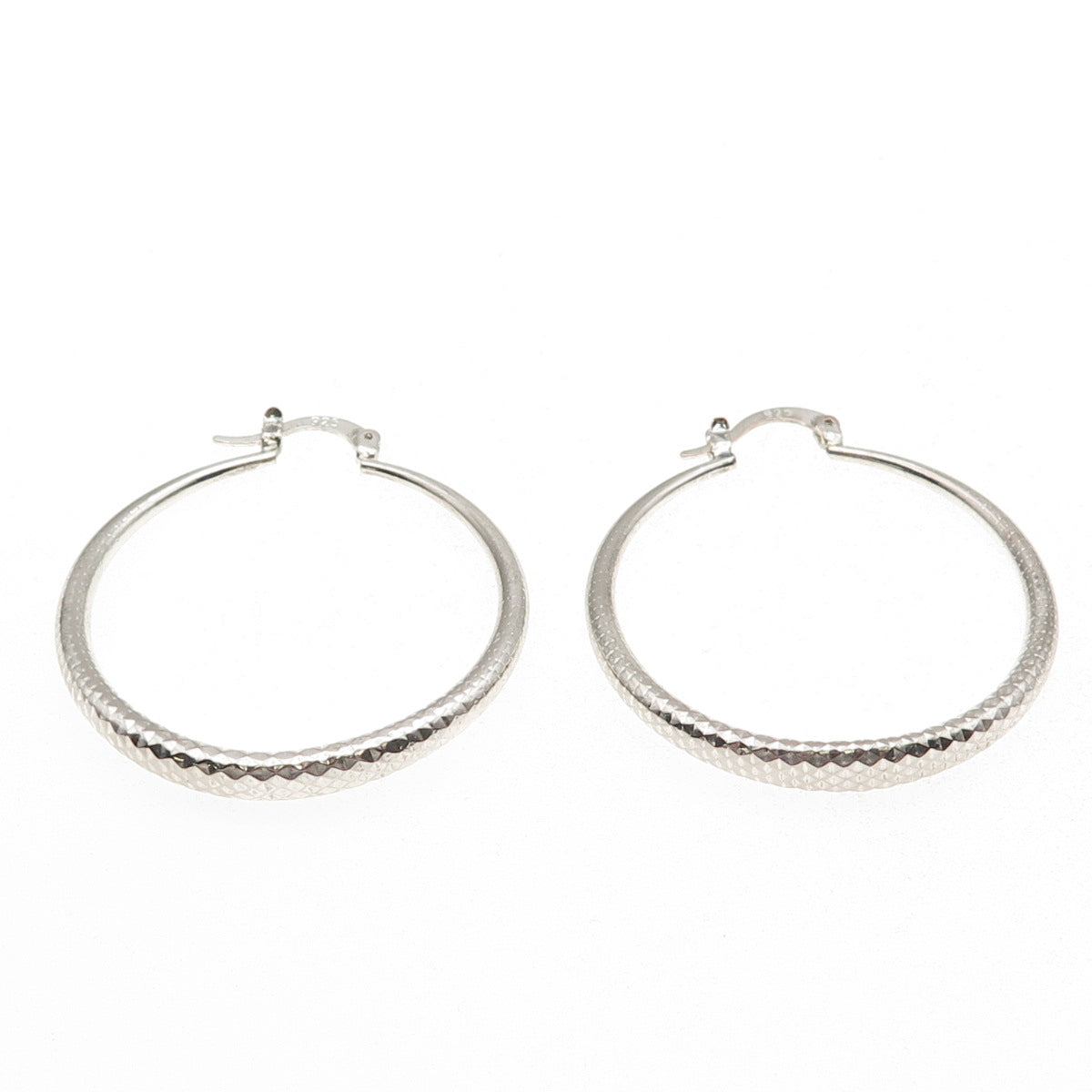 925 Sterling Silver Vintage Diamond-Cut Hoop Earrings