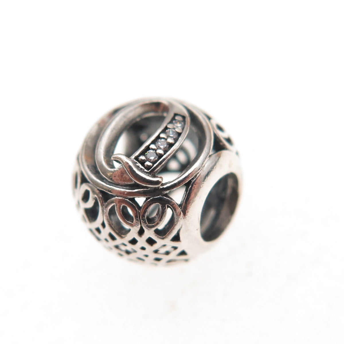 Pandora 925 Sterling Silver C Z Letter Q Initial Slide Bead Charm
