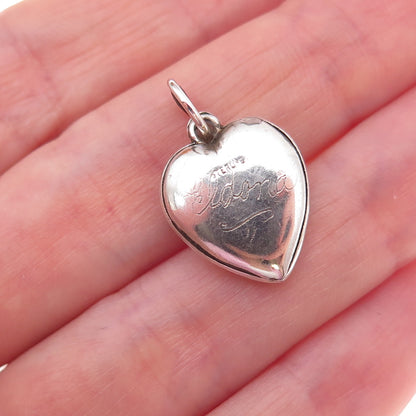 925 Sterling Silver Antique Art Deco Engraved Chatelaine Heart Charm Pendant