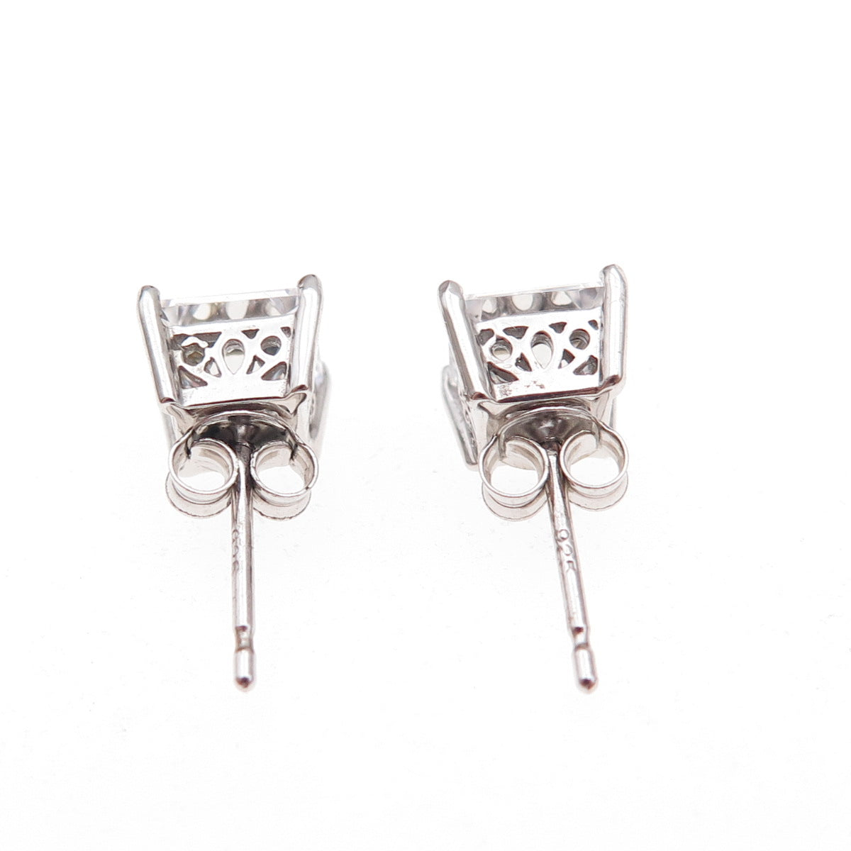 925 Sterling Silver Princess-Cut C Z Stud Earrings
