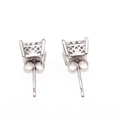 925 Sterling Silver Princess-Cut C Z Stud Earrings