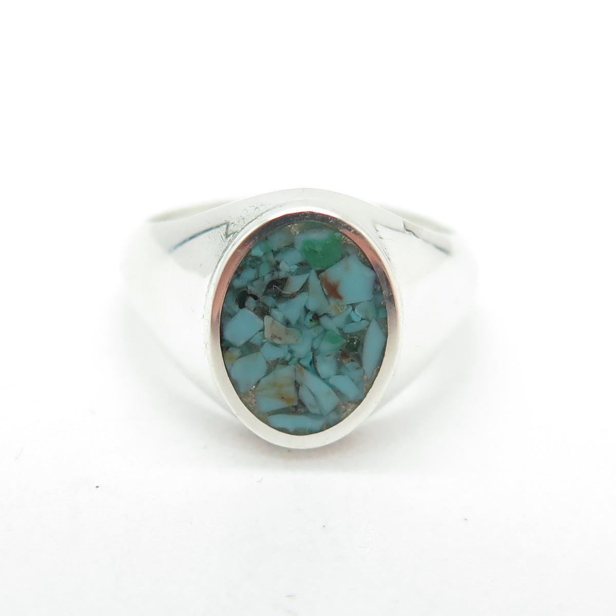 STULLER 925 Sterling Silver Vintage Real Turquoise Inlay Signet Ring Size 4