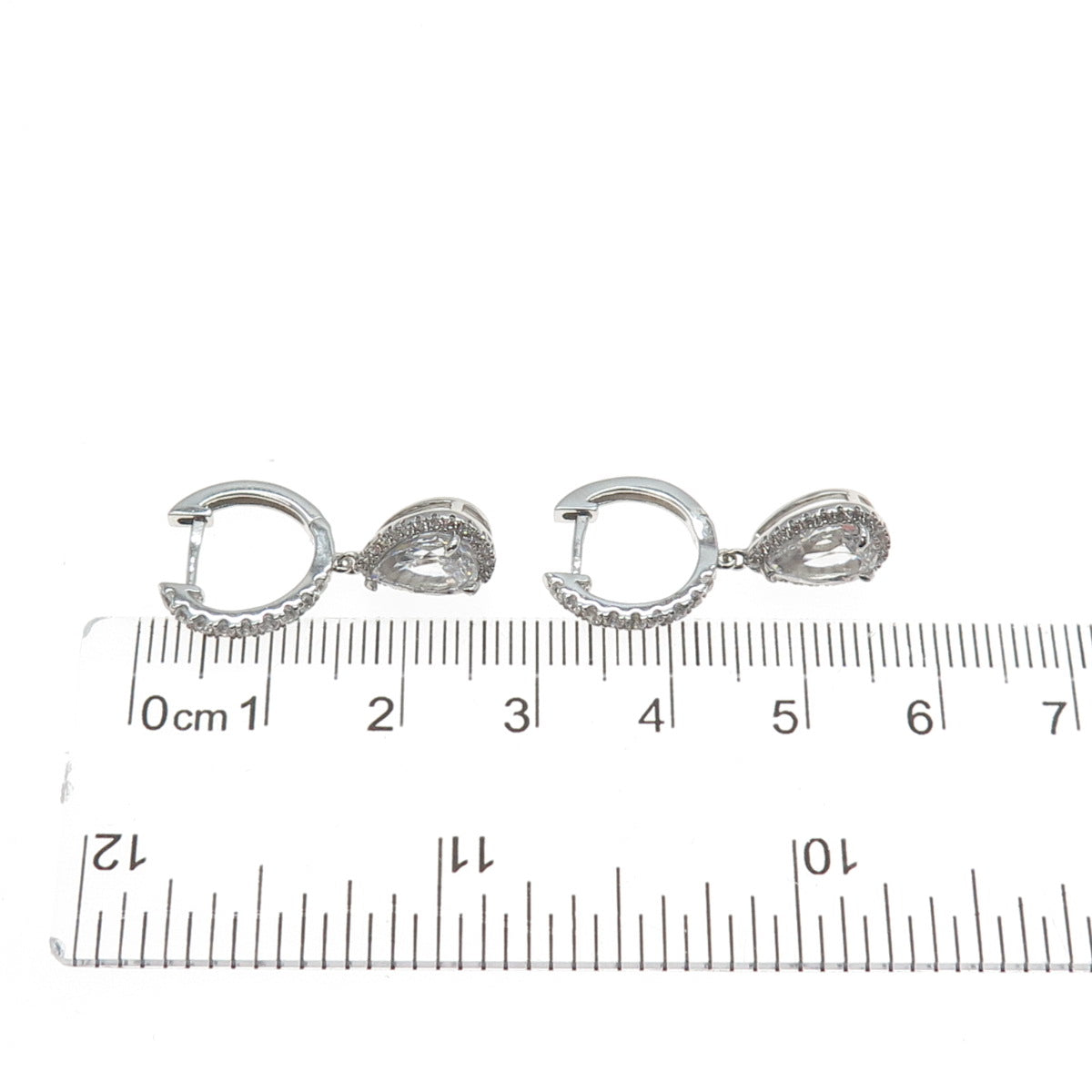 DSMK 925 Sterling Silver Pear & Round-Cut C Z Dangle Earrings
