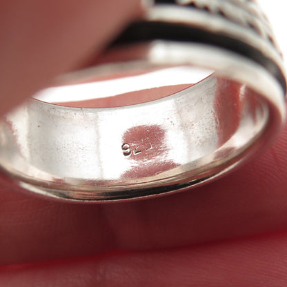 925 Sterling Silver Vintage Feather Oxidized Rotating Band Ring Size 9.75